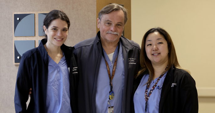Roger Dmochowski, MD, with Female Pelvic Medicine and Reconstructive Surgery Urology fellows Stephanie Gleicher, MD, MPH, left, who graduates in June, and Rosa Park, MD. (photo by Donn Jones)