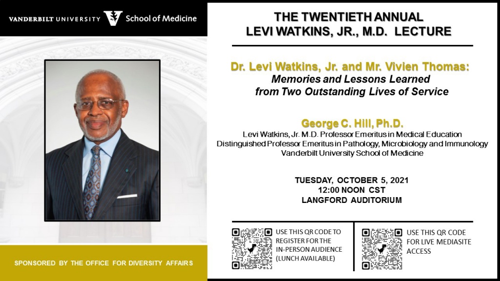 2021 LEVI WATKINS, MD, COMMEMORATIVE LECTURE (OCTOBER 5) | VUMC Office of  Diversity and Inclusion
