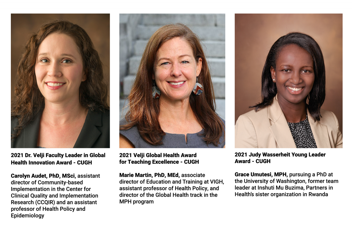 three image panel of awardees carolyn audet, marie martin and grace umutesi