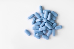 a pile of blue prep pills