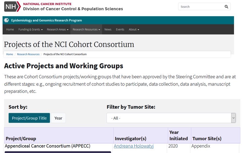 NCI Cohort Consortium Project: APPECC