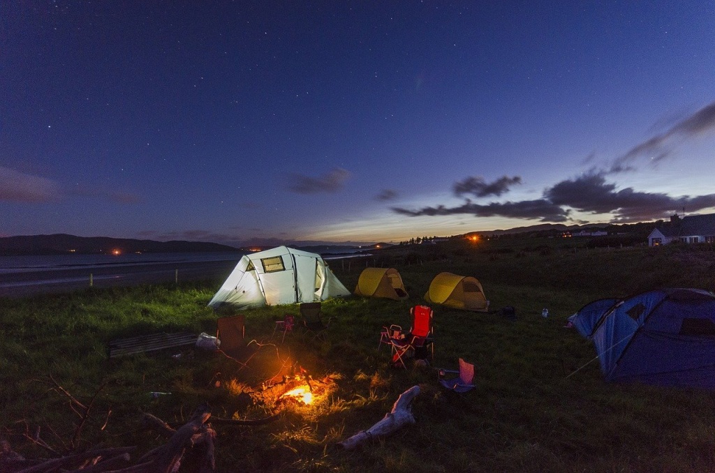 camping tents at night