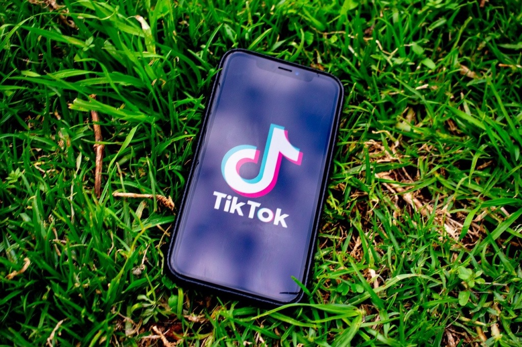 tik tok app on phone in grass