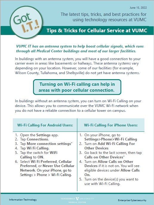 Wifi Calling Tip Sheet