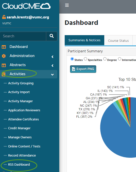 RSS dashboard location