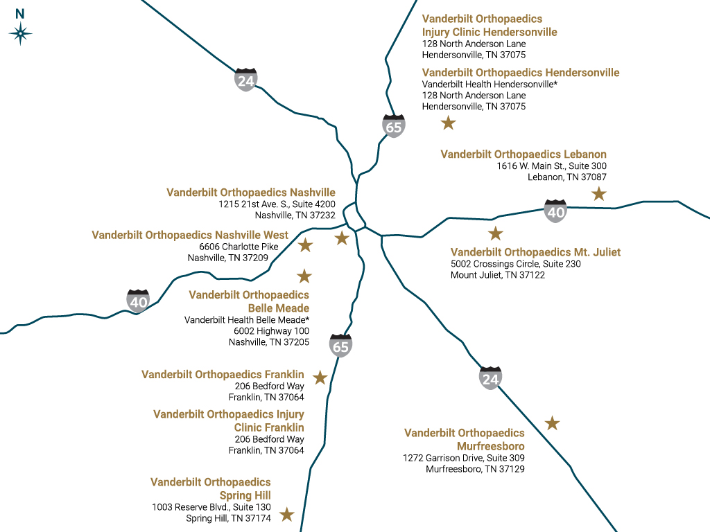 Map with Orthopaedic Locations