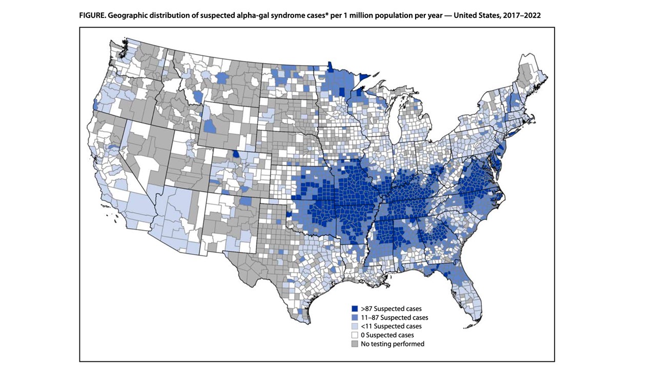 Geographic Distribution of suspected Alpha-gal Syndrome