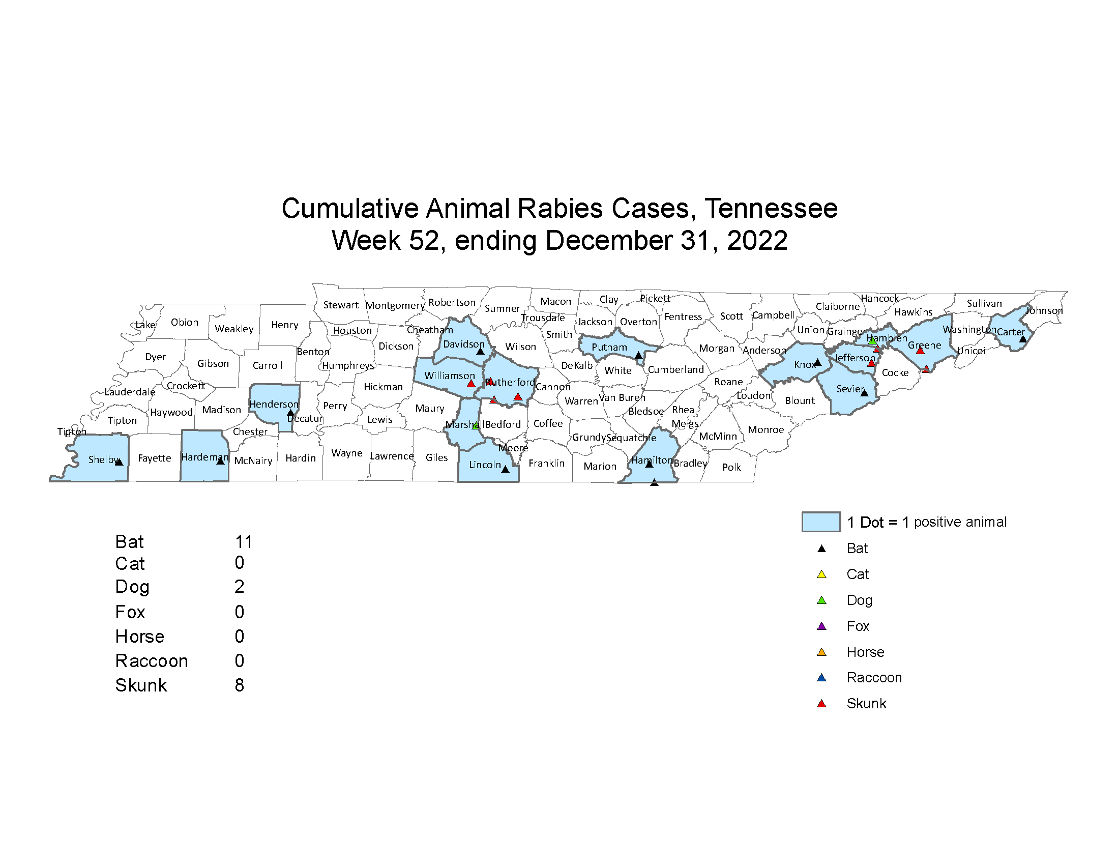 Rabies Map of Tennessee