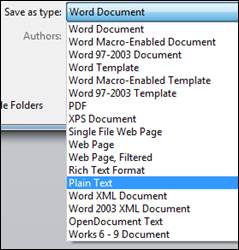 Save word as plain text 