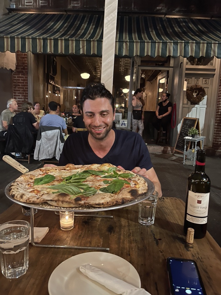 Bashir with pizza