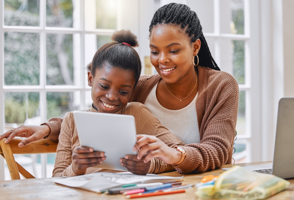 Mother and child doing homework