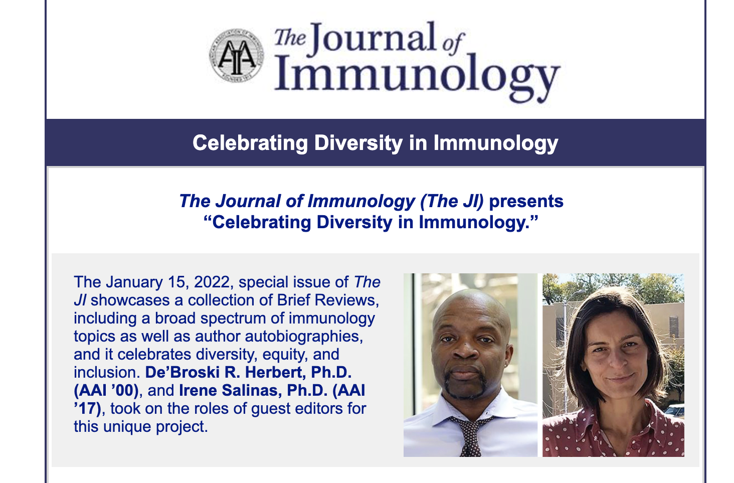 The Journal of Immunology (The JI) presents  “Celebrating Diversity in Immunology.”